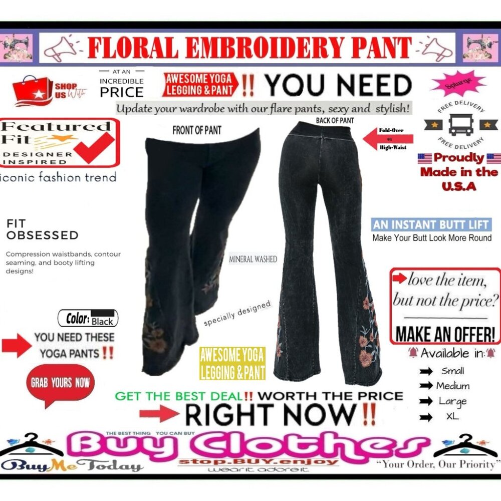 π BOTTOM Fold Embroidery π FLORAL β LEGGING PANT Waist FLARE Wash πΈ BUY NOWβ - Picture 5 of 16